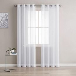 Curtain Plain Sheer Home Decor Size 137cm Slot Top Window Net Curtains Voile Textile