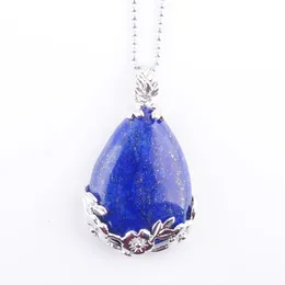 Natural Gem Stone Pendant Teardrop Lapis Lazuli Love Beads Reiki Chakra Healing Pendant & Necklace Chain Jewelry N3473