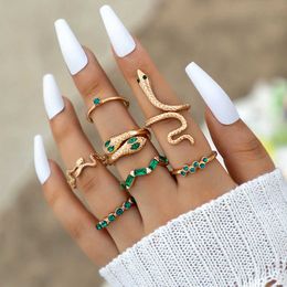 New Korean style wind snake ring set geometric diamond zodiac animal seven piece ring set