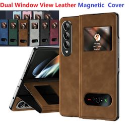 Flip Magnetic Book Cases For Samsung Galaxy Fold 4 Fold 3 Fold 2 Case Wallet Dual Window View Leather Stand Cover