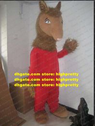 Llama Red Pyjama Brown Camel Mascot Costume Alpaca Alpacos Yamma Adult Cartoon Character Marry Nuptials Athletics Meet zz7897