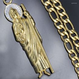 Pendant Necklaces Jesus Piece Necklace Stainless Steel Gold 2 Tone Holding Wands Catholic Christian Jewellery