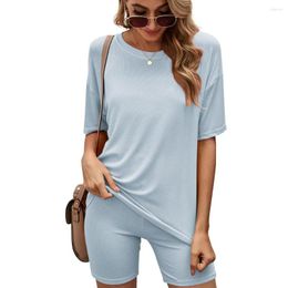 Women's Tracksuits Women Solid Casual 2022 Loose O-Neck T-shirt Shorts Suits Female Summer Home Style Two Piece Sets Comfortable Pyjama