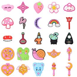 Lovely 1pcs Pink Witch Series PVC Shoe Charms For Kids Girls Funny DIY Garden Shoe Aceessories Buckle Decorations Gifts