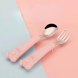 Dinnerware Sets 304 Stainless Steel Children's Spoon And Fork Set Baby Learning To Eat Silicone Creative Pig Gift Tableware