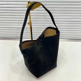 The Row Korean High-quality Bags Totes Slouchy Shoulder Style 2022 Autumn and Winter New High Capacity Minimal Suede Sanded Versatile One Bucket Frosted Black