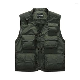 Men's Vests Spring Summer Fashion Mesh VEST With Many Pockets Men Casual Waistcoat Stand Collar Tactical Military Sleeveless Jackets OUTWEAR