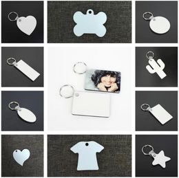 11 Styles Party Favor Sublimation Blank Keychain MDF Wooden Key Pendant Thermal Transfer Double-sided Ring White DIY Gift Key Chain B1103