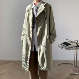 Men's Trench Coats Male Spring Men's Windbreaker Crdigan Casual Coat Belts Streetwear Green Loose Lapel Overcoat British Trench Coat Jacket For Men T221102