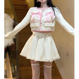 Work Dresses Winter Kawaii Two Piece Skirt Set Women Japanese Bow Designer Y2k Short Female Casual Korean Fashion Sweet 2022