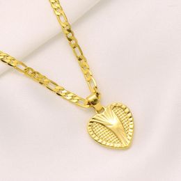 Pendant Necklaces 22k Solid Yellow Fine Gold FINISH Grid Heart Italian Figaro Link Chain Necklace Womens The Hearts Bridge