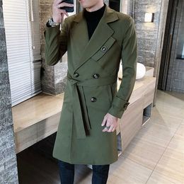 Men's Trench Coats Men Trenchcoat British Style Double Breasted Lapel Collar Long Slim Outwear New Men's Fashion Solid Business Casual Windbreaker T221102