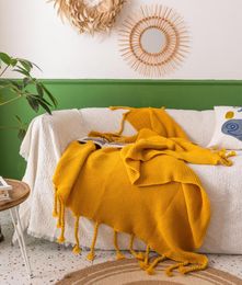 Blankets Nordic Thickened Knitted Sofa Throw Blanket 130 170cm With Tassels 20cm Winter Soft Warm Shawl Bedspread Travel Bed