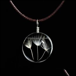 Pendant Necklaces Pendant Necklaces Dandelion Chokers Crystal Glass Ball Clover Strip Leather Necklace Long Dried Flowers Locket Pen Otv7N