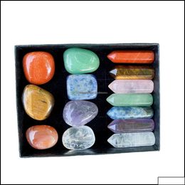 Sten sten l￶sa p￤rlor smycken 7 chakra box set reiki naturliga kristallstenar ornament hexagon prism quartz yoga energi p￤rla healin ot9fc