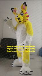 Yellow Long Fur Furry Fox Mascot Costume Wolf Husky Dog Fursuit Adult Cartoon Character Beauty Parlour THEME PARK zz7655