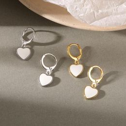 Stud Earrings Cute Authentic 925 Sterling Silver White Enamel Heart Hoop Huggie Jewelry