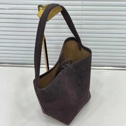 The Row Korean High-quality Slouchy Totes Shoulder Bags Style 2022 Autumn and Winter New High Capacity Minimal Suede Sanded Versatile One Bucket Matte Purple