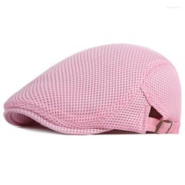 Berets HT1104 2022 Fashion Men Women Beret Caps Wholesale Solid Plain Mesh Trucker Summer Breathable Sun Hats For Flat Cap