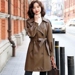 Women's Leather Women Genuine Trench Coat Spring Nice Fashion Suit Collar Medium Long Loose Sheepskin Casual Outerwear