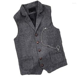 Men's Vests British Style Men's Slim Suit Woollen Cloth Herringbone Men Male Tweed Suits Waistcoat Vintage