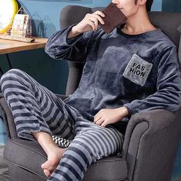 Mens para dormir Jodimitty 2 PCs Homens de flanela de flanela Conjunto de manga longa e elástica da cintura de inverno masculino Pijama Pijama Hombre T221103