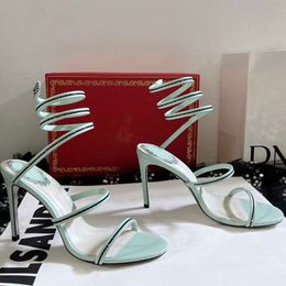 Sandallar Rene-Caovilla-Stiletto-Heel-Sandals-Womens-Shoe-Cleo-Crystal Saçma-Snak-Snak-Strass-Shoes-Luxury-Designers-Donigner-BLE-Wraparound-Fashio