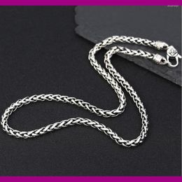 Chains Jade Angle 925 Sterling Silver Necklace Six Words Vajra 5MM Wheat Chain Mens Gift Thai Long Jewelry For Men