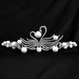 Trendy Wedding Headpieces Double Swan Tiaras For Women Birthday Party Charming Pearl Princess Crown Girls Hair Accessories Gift