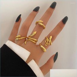 Cluster Rings Cluster Rings 6 Pcs Gold Metal Lifelike Snake Shape For Women Creative Moon Pearl Joint Ring Set Bague Anillo 2022 Fas Dheby