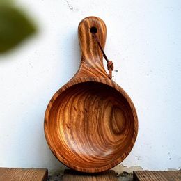 Bowls Japanese And Korean Style Handmade Wooden Bowl Acacia Wood Long-Handled