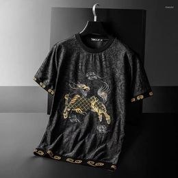 Men's T Shirts Luxury High-end Personalised Kirin Embroidery Short Sleeve T-shirt Men's Round Neck 2022 Summer Large Half Fashion Top
