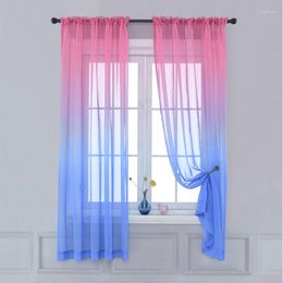 Curtain 2Pcs Gradient Colour Sheer Voile Curtains For Bedroom El Pastoral Rustic French Window Screen Drape Panel Tulle