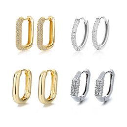 Square Circle Hoop Earrings For Women 100% 925 Silver Shiny Cubic Zircon Earring 2023 Trendy Jewelry