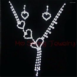 Necklace Earrings Set Fashion Women Wedding White Rhinestone Jewelry Brides Bridesmaid Or Prom Party Silver Plated