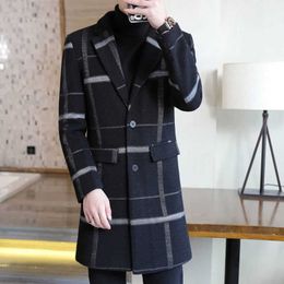 Herren-Trenchmäntel, Herbst und Winter, neuer Herren-Wollmantel, mittellang, lässig, dünn, koreanische Version, kariert, große Größe, Trend-Revers, Herren-Trenchcoat T221102