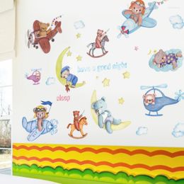 Wall Stickers Happy Sailing Good Night Bear Children's Room Entrance Cabinet Wardrobe Classroom Bedside Decoration