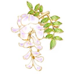Elegant Purple Wisteria Flower Brooches Enamel Colorful Plant Decorative Pins for Women Clothes Fashion Accessories Cute Corsage