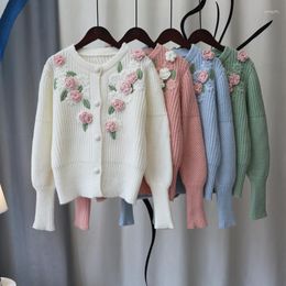 Women's Jackets 2022 Autumn Winter Women's French Elegant Tender Embroidered Knitted Cardigan Coat Korean Temperament Sweet Floral