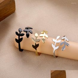 Cluster Rings Cluster Rings Black Sier Color Olive Branch Leaf For Women Girl Fashion Simple Gold Leaves Open Ring 2022 Trend Jewelr Dhzjl