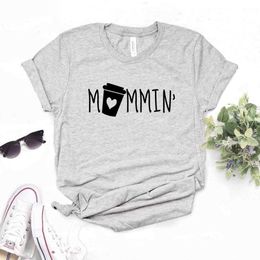 Mommin Coffee Print T Shirts Women Funny T-shirt Lady Yong Girl Top Tee 6 Color Drop