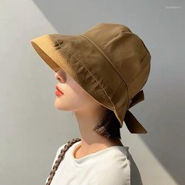 Berets Sun Hat Bucket Basin Breathable Cap Bow Tie Design UV Protection Skin Friendly Women Travel Fisherman