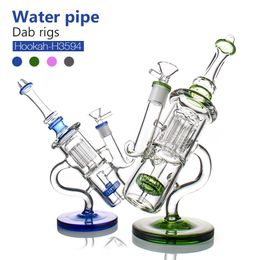 Hookahs 9.8 inch Recycler Dab Rigs Ash Catcher Thick Glass Bong Water pipes Bongs Bubbler Smoking Accessory with 14mm Glass Bowl