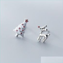 Stud Stud 925 Sterling Sier Elk Deer Christmas Tree Gift Earrings For Women Girls Kids Contracted Fashion Drop Delivery 2022 Jewellery Dhqvk