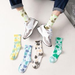 Men's Socks Sports Street Skateboard Tie Dye Gradient Men Women Harajuku Fashion Cotton High Quality Light Color Long Socket