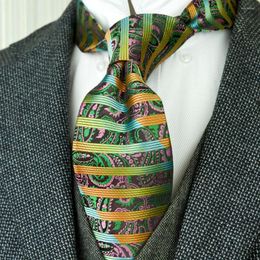Bow Ties Stripes Paisley Multicolor Green Yellow Mens Neckties Silk Jacquard Woven Tie Sets Pocket Square