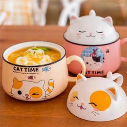 Bowls Ceramic Japanese Ramen Fast Noodles Bowl With Lid Spoon Instant Large Capacity Kitchen Fruit Gift Tableware