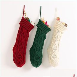 Christmas Decorations 46Cm Knitting Christmas Stockings Xmas Tree Decorations Solid Colour Children Kids Gifts Candy Bags Zza Fast Sh Dhpj0