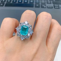 Cluster Rings KNRIQUEN 8 10mm Paraiba Tourmaline Gemstone Ring Vintage Wedding Engagement Fine Jewellery Gift For Women Charms Accessories