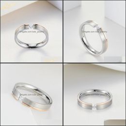 Cluster Rings Cluster Rings For Women Stainless Steel 4Mm Elegant Simple Brushed Female Ring Rose Gold Inlaid Stone Wedding Drop Del Dhllz